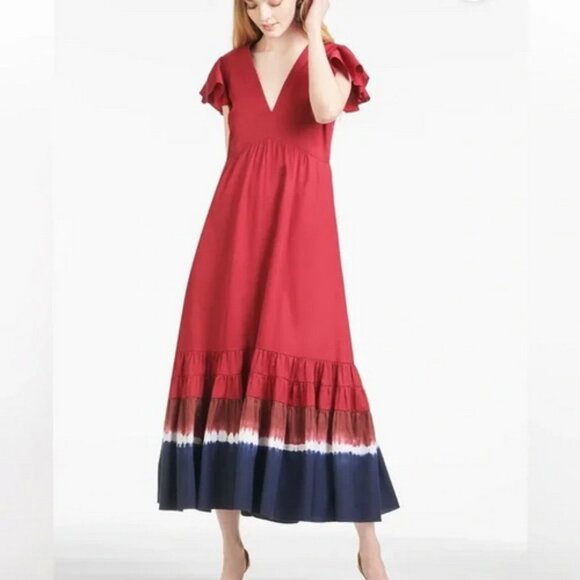 Sachin & Babi Rose Red Paloma Cap-Sleeve Empire Midi Dress